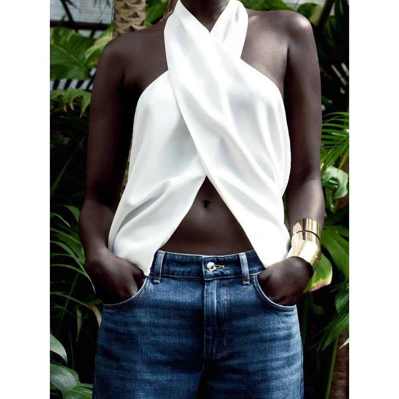 Za2024 Summer New Product Women's Clothes Stomach Blanket Type Shoelace Crop Top Cross Hanging Collar Tops 3034318 251