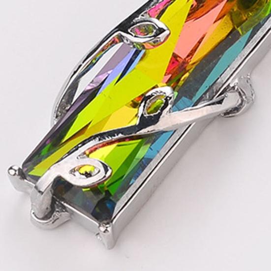 Colorful Faux Crystal Necklace Rectangular Pendant Necklace Stylish Vine Design Adjustable Dainty Necklace