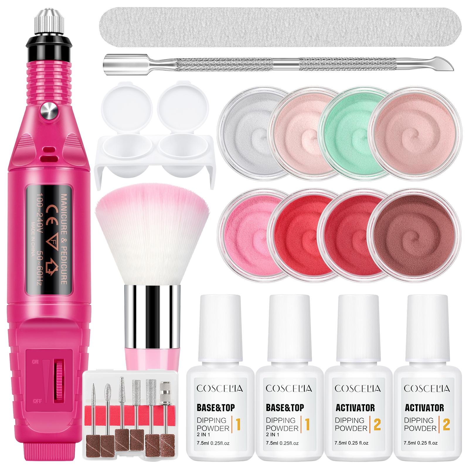 

COSCELIA 2 г Порошок для окунания 8 шт. Порошок для ногтей с верхним базовым покрытием Активатор Система для окунания ногтей Набор фрез для французских ногтей Маникюрный набор