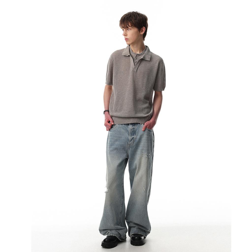 Summer Short-sleeved Polo Shirt Trendy Personalized Hollow T-shirt Men's Bottoming Shirt