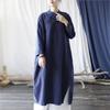 Johnature Women Chinese Style Stand Dress Long Sleeve Button Robes Spring Solid Color Vintage A-Line Dresses