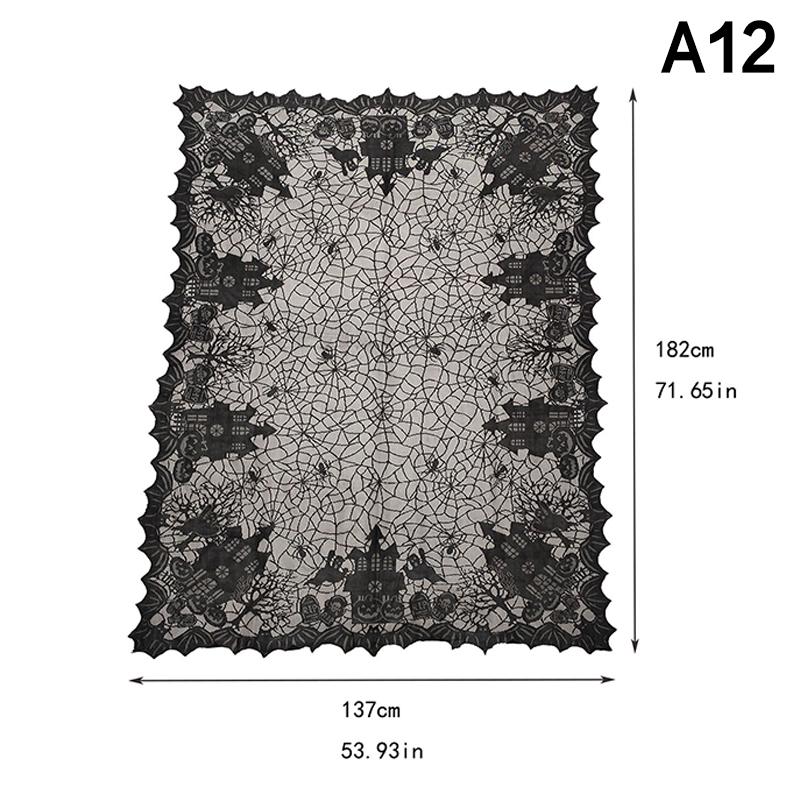 Spooky Halloween Table Runner Black Lace Spider Web Design Tablecloth Fireplace Scarf Haunted House Decor Party Decoration