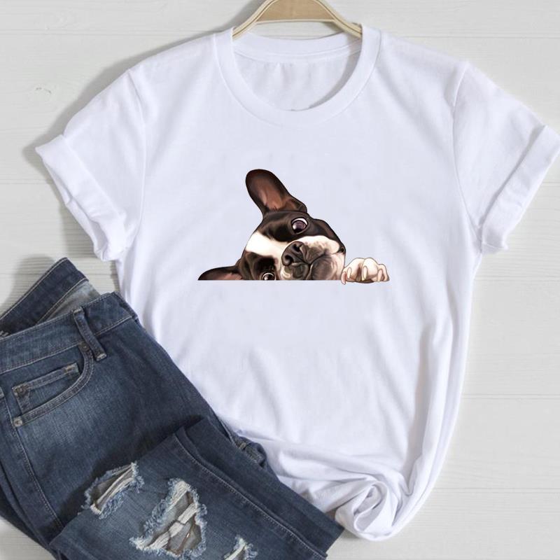(European Size)Dog Cat Tee Top Fashion T Shirt Casual Paw Watercolor Floral Funny Women Clothing Print Lady Female Short Sleeve Graphic T-shirt