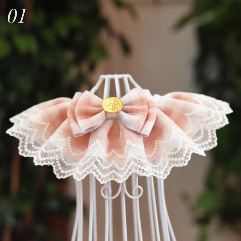 1PC Cute Pet Lace Bib Pink Plaid Ribbon Dog Cat Bowtie Collar Necklace Decoration Organza Cotton Gauze Bibs Pet Accessories