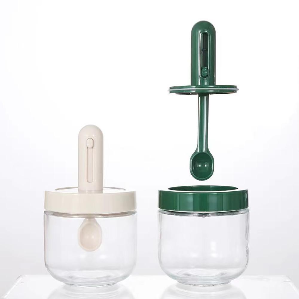 1pcs Glass Seasoning Bottle With Telescopic Spoon Household Kitchen Salt Storage Box Leak Proof and Moisture-proof