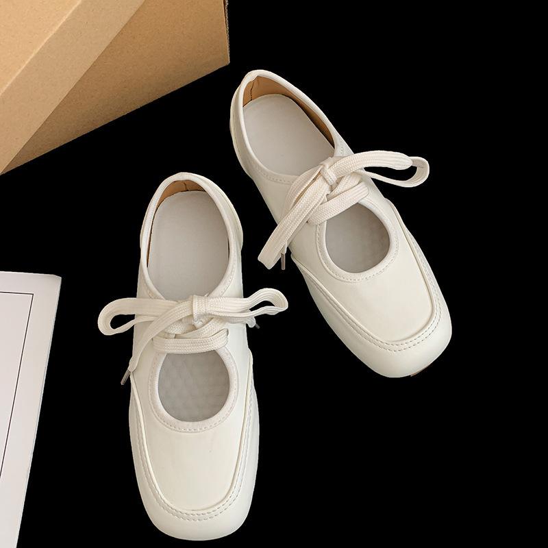 

Fashion White French Retro Ballet Flats for Women 2025 Spring Autumn Mary Jane Shoes Low Heel Pumps Lace Up Round Toe Bow Casual Shoes 40 белый