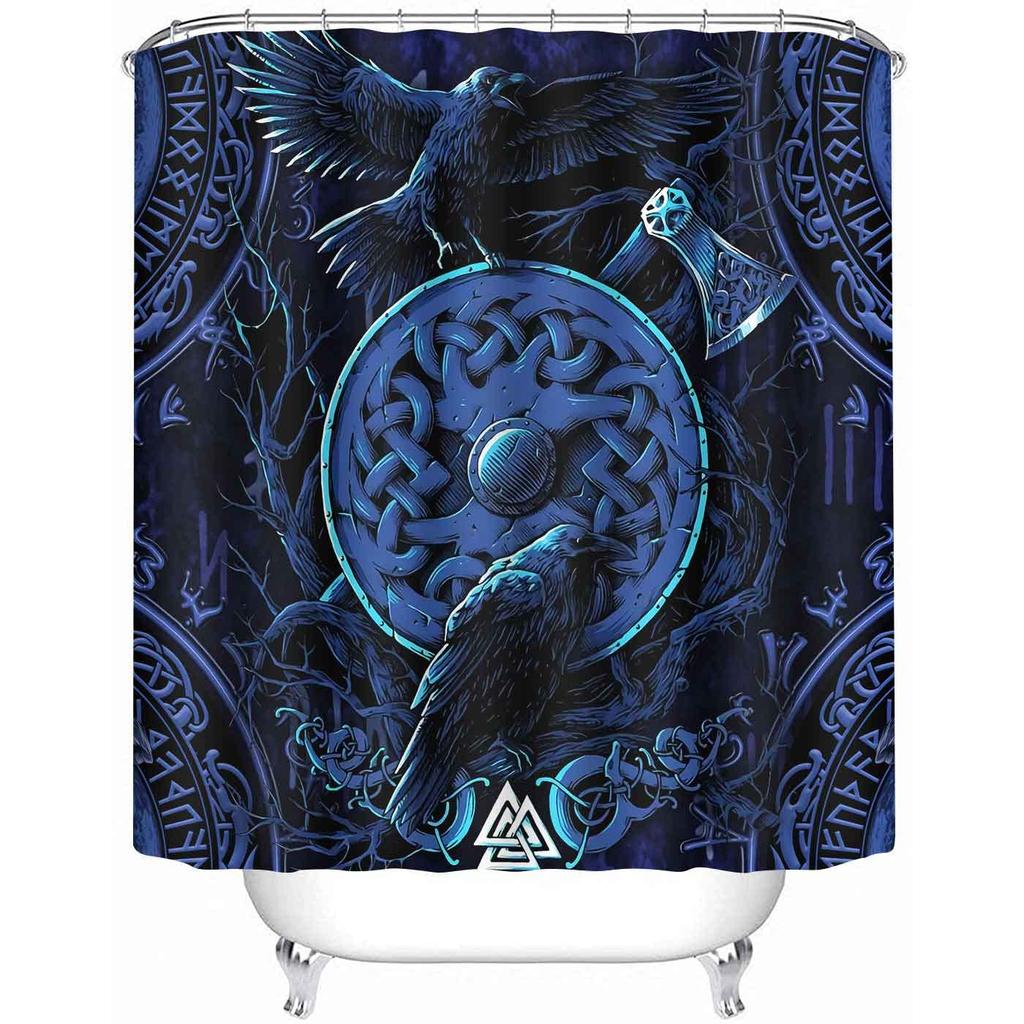 Wikinger-Duschvorhang, Vintage-Kriegsschiff der Wikinger, Drakkar, alte skandinavische und nordische Runen, Badezimmer-Dekor-Set, Accessoires