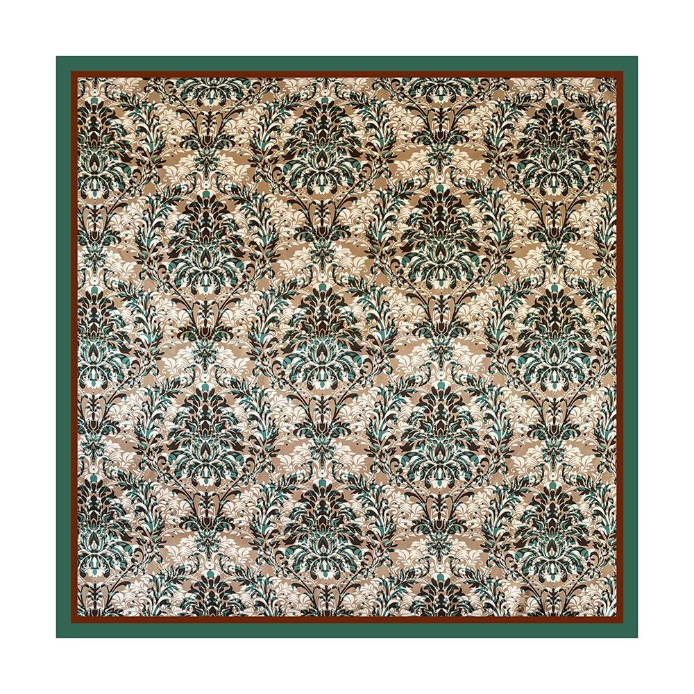 Vintage-print Silk Scarf, 90×90cm, Faux Silk Headscarf, Glossy Satin Headscarf, Head-wrapping Scarf