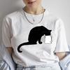 T Shirt for Women Black Cats Print Fashion Tee Shirt Casual Round Neck Short Sleeve Streetwear Female T-Shirt Vintage Tee Tops