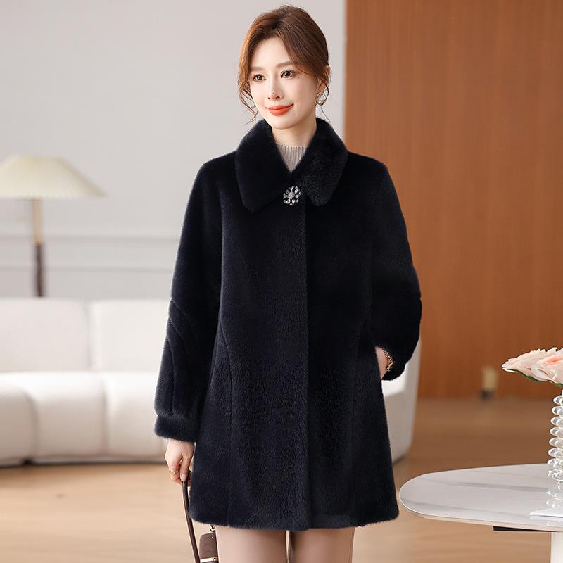 Mom's Stylish Long Winter Coat - Faux Fur, Warm, Noble Temperament, Wide-Bodied, for Middle-Aged Women