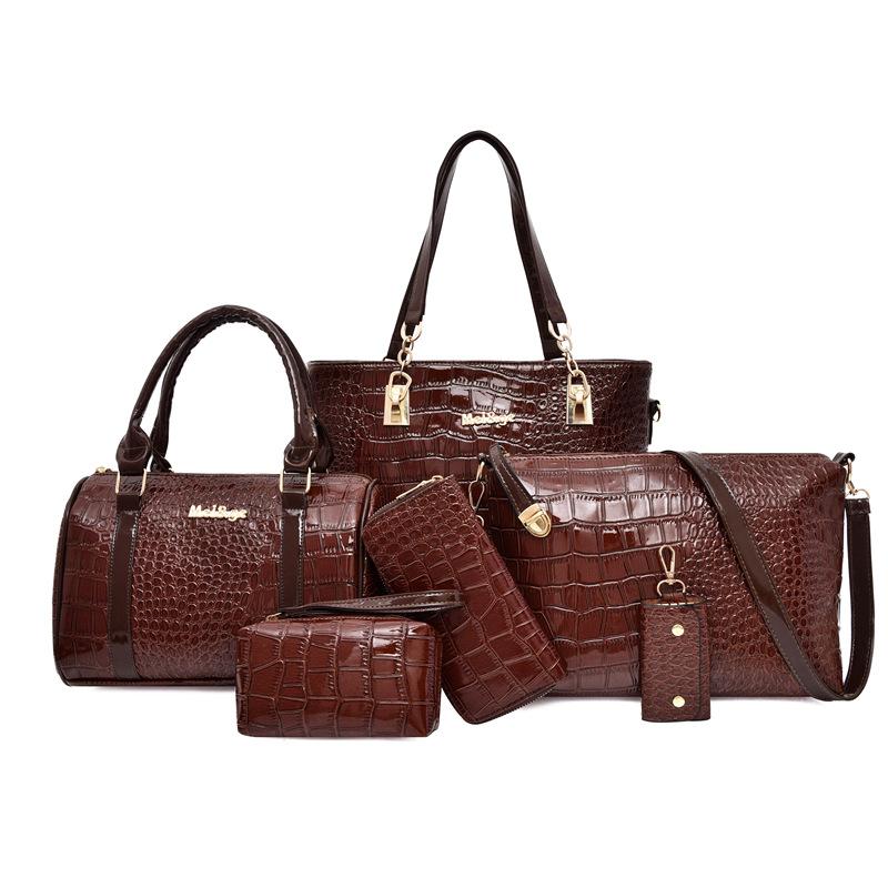 Shoulder bag for women, retro large-capacity crocodile pattern mother-in-law bag six-piece set