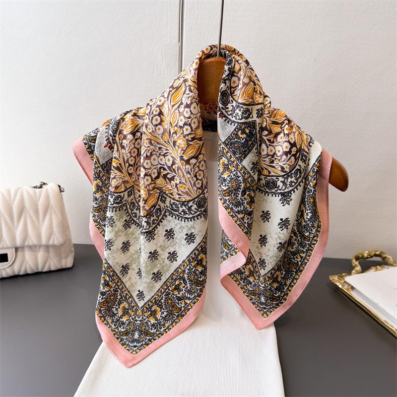 Retro Paisley Print Decoration Soft Foulard Bandana Cotton Feel Headscarf Spring Autumn Warm Wraps Women 65*65cm Square Scarves