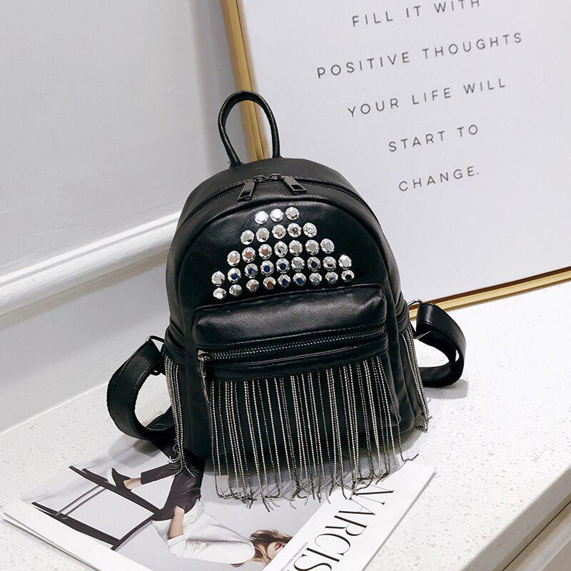 Rivets Women Backpack Female Tassel Anti Theft School Bag Backpacks for Adolescent Girls Bagpack