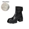 Fashion NEW Autumn Women Boots Genuine Leather Shoes for Women Round Toe Chunky Heel Shoes Concise Zip Platform Boots Soft Daily Shoes