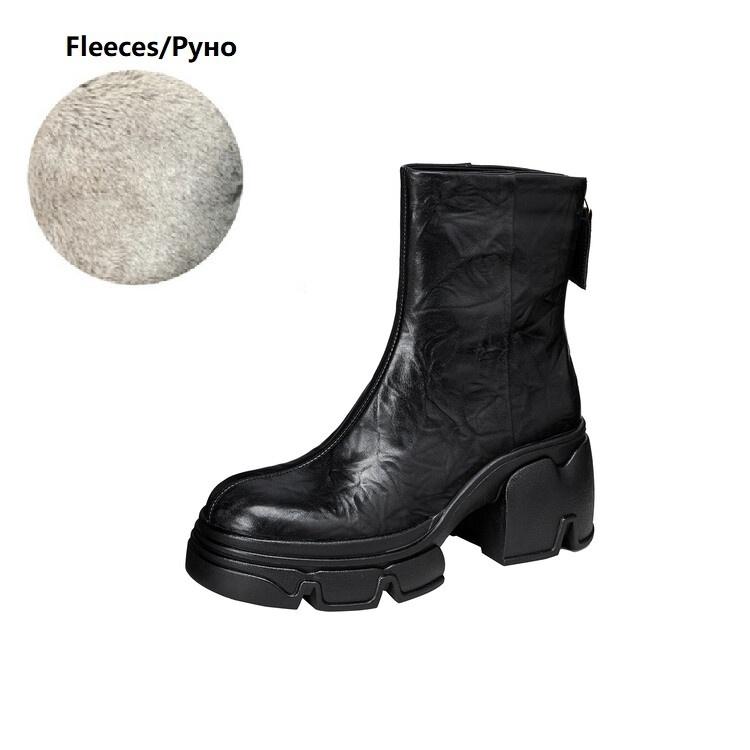 Fashion NEW Autumn Women Boots Genuine Leather Shoes for Women Round Toe Chunky Heel Shoes Concise Zip Platform Boots Soft Daily Shoes