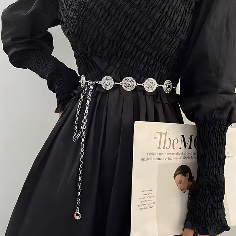 

Женская стимпанк ажурная круглая цепочка на талию для женщин элегантный и модный бохо художественный сплав пояс для платья серебряный