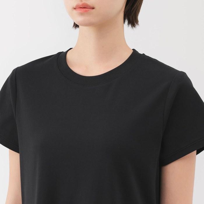 MUJI Women's Cooling Short Sleeve One-Piece Dress, Black, Women's S