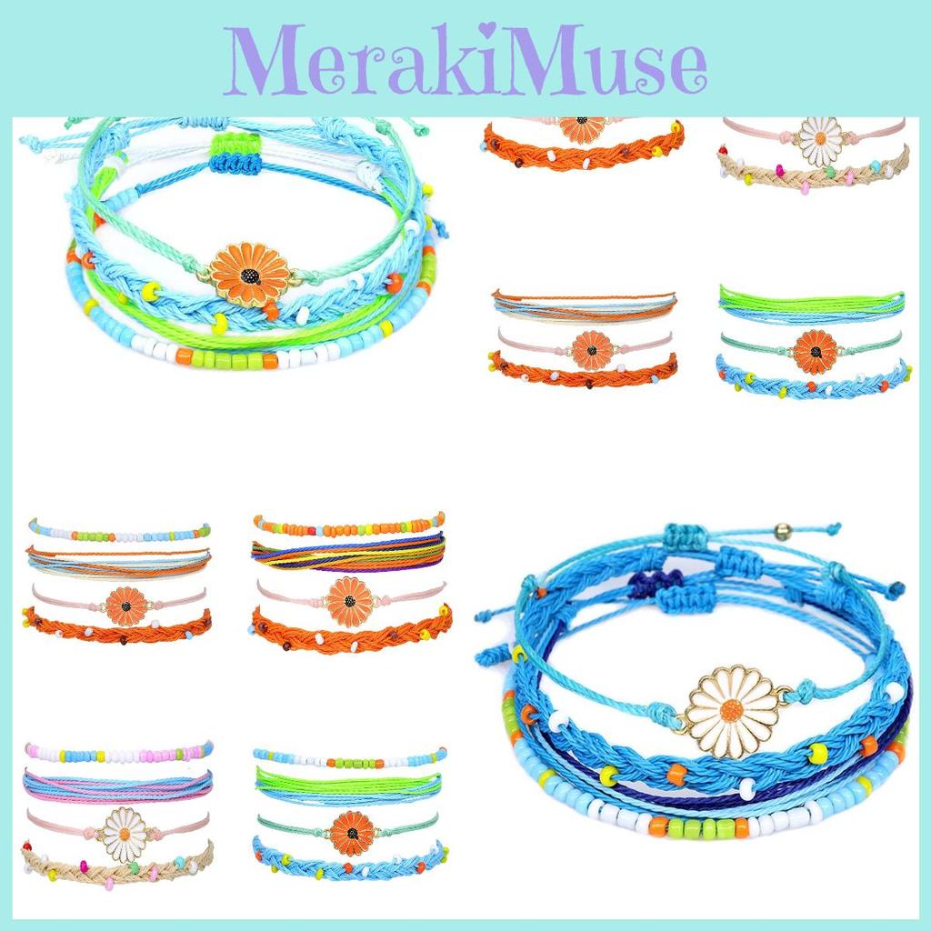 Stilvolles Handgefertigtes Armband-Set Mit Wasserdichtem Wachsfaden Und Legierungs-Sonnenblumenperlen