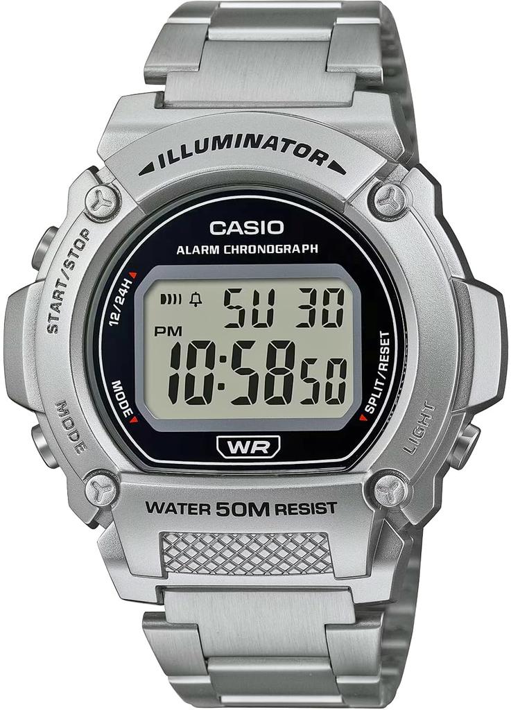 Casio Standard Digital Watch W-219HD-1AV Men's, Metal Band, Silver, Overseas Model, Parallel Import