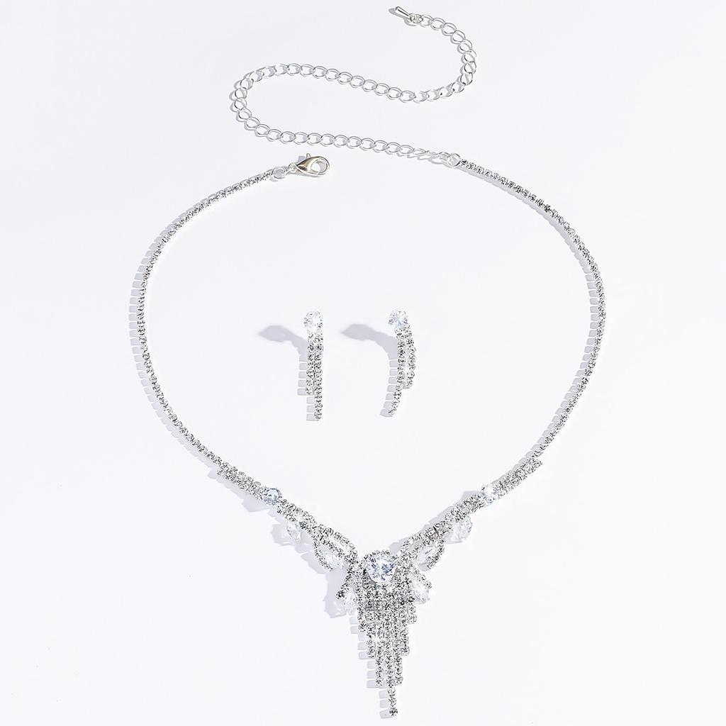 3PC Women's Fashion Design Tassel Necklace Earrings Zircon Set Suitable for Wedding, Party, Festival Gifts