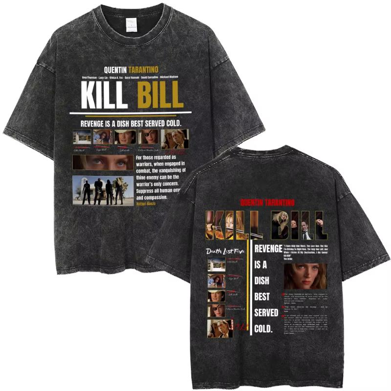 Famous Director Quentin Tarantino Movie Kill Bill Vintage Washed T Shirts Unisex Women Casual Cotton Retro Short Sleeve Tshirts