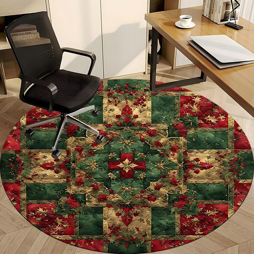1pc Christmas Quilt Office Round Rug, Carpet for Office, Gaming, Lightweight Round Floor Mat yy260205062
