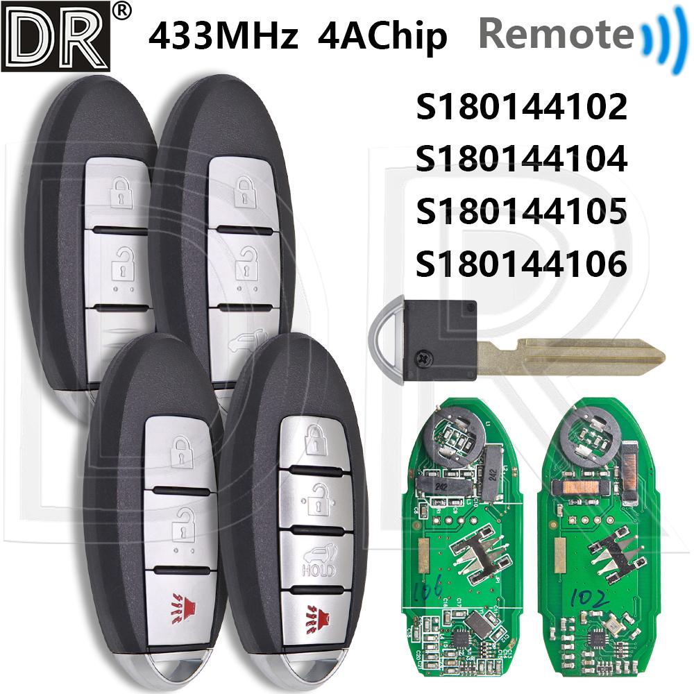 Toller 4A Chip 433MHz S180144102/104/105/106 Näherungs-Autofernbedienungsschlüssel für Nissan Rogue Qashqai X-Trail 2014 2015 2016