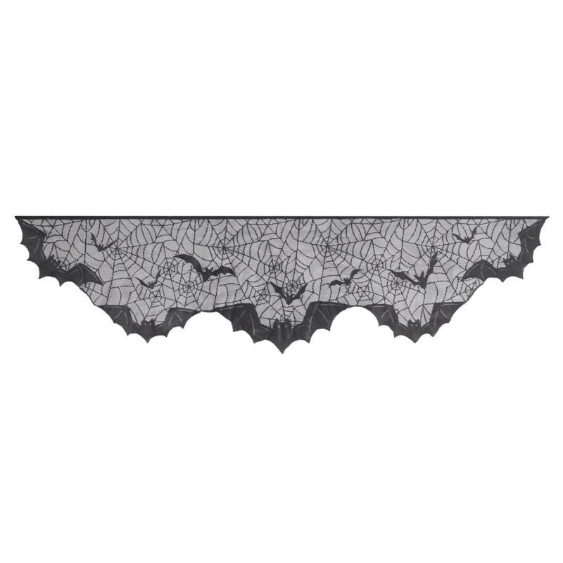 Spooky Black Lace Spiderweb Fireplaces Mantel Scarf Bat Halloween Cobweb Fireplaces Scarf for Halloween Party Decors 1 чёрный
