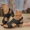 Fashion Hollow Out Women's High Heels Sandals Summer Hook Loop Thick Heeled Platform Sandles Casual Anti-Slip Beach Sandals Plus Size