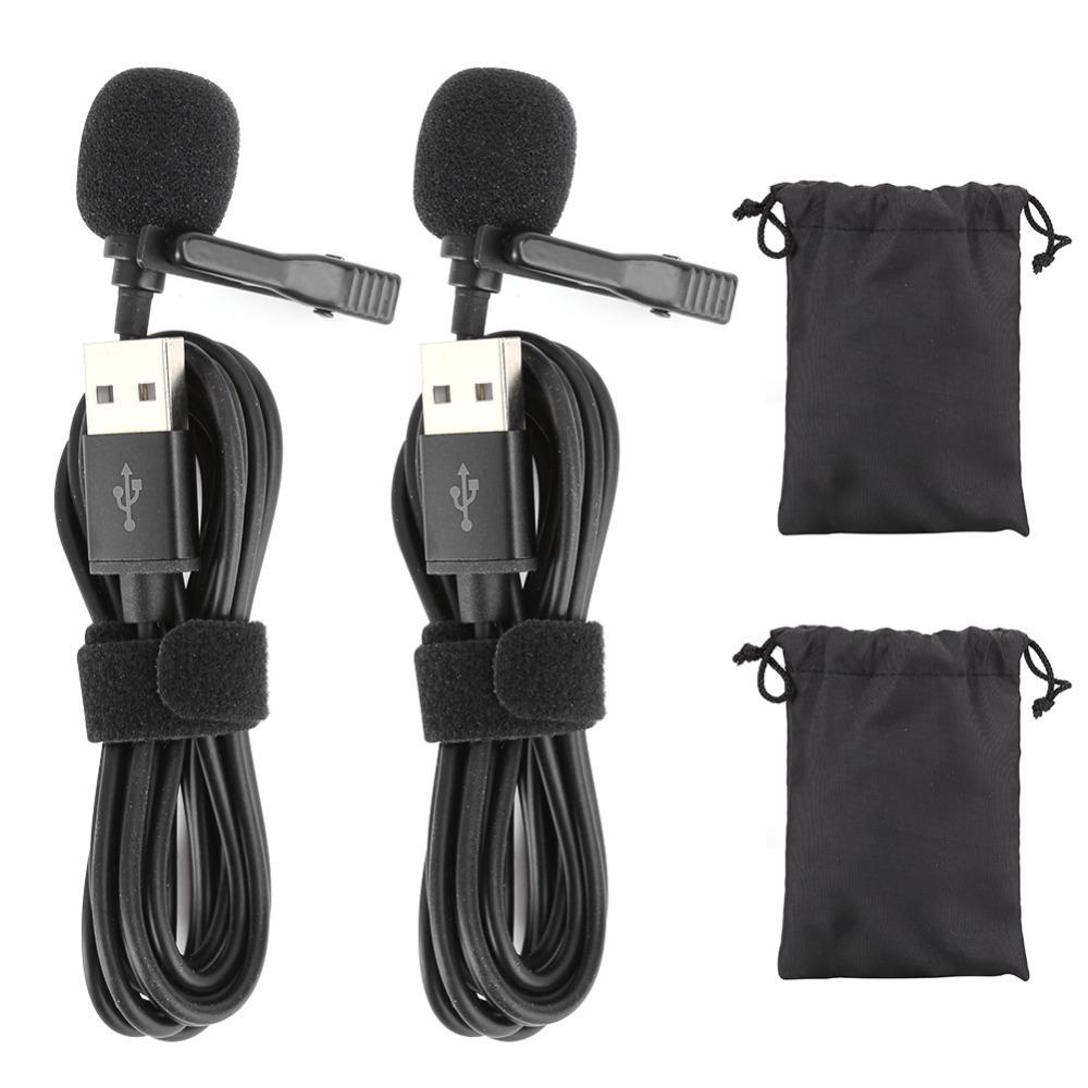 2PCS Professional Wired Wired Lapel Microphone USB Audio Output Clip-On Microphone for Interview