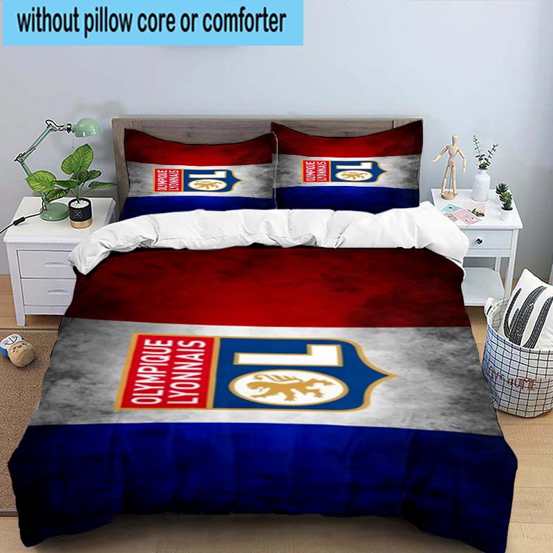 3pcs Lyon Football Crest Printed Bedding Set Duvet Cover Closure Includes 1 Duvet Cover & 2 Pillowcases Bedding Sets Home Decor Gifts