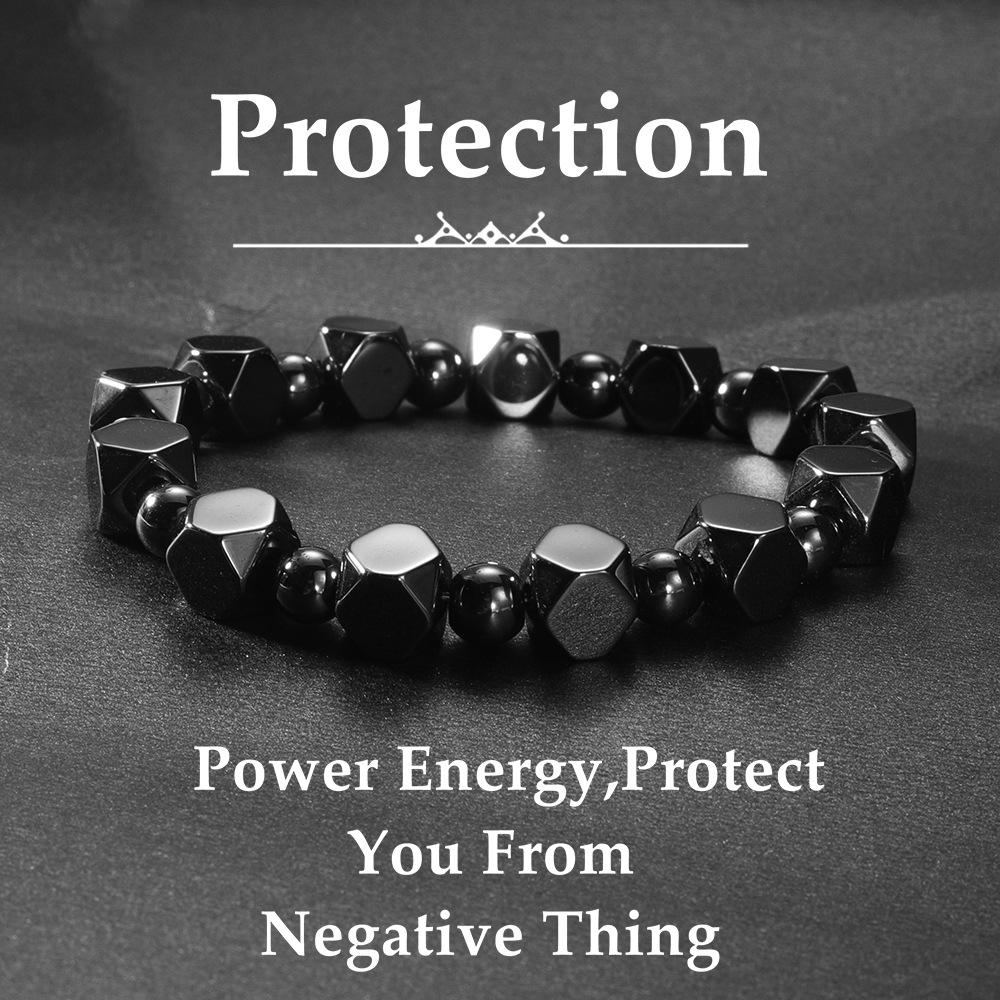 Faceted Hematite & Obsidian Beaded Bracelet Natural Black Stone Stretch Bracelet Men Women Western Casual Daily Jewelry Gift
