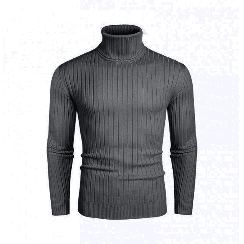 Mens Slim Fit High Neck Knit Sweater With Ribbed Hem Long Sleeve Winter Casual Top