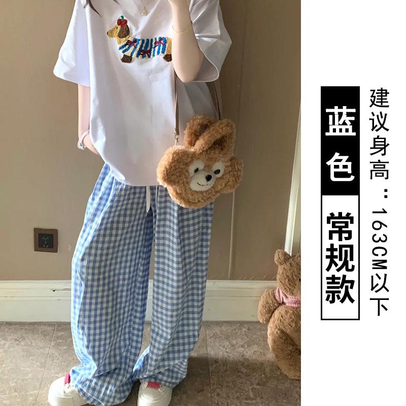 Contrast color plaid wide-leg pants women's summer new high-waisted loose casual high-waisted drape pants