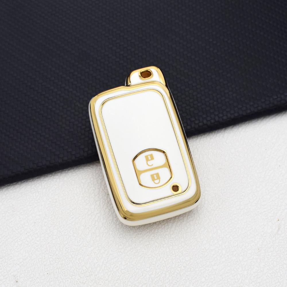 Soft TPU 2-Button Car Key Case for Toyota RAV4 Camry Prius Aqua Land Cruiser Prado Keyless Remote Fob Cover with Key Chain