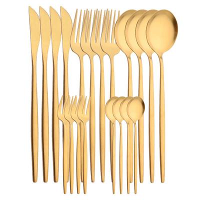 Gold Matte Stainless Steel Cutlery Set Knife Fruit Fork Spoon Silverware Tableware Set Family Wedding Birthday Dinner Dinnerware