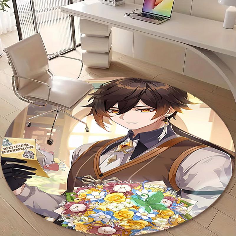 1pc Genshin Impact2 Design Printed Area Round Carpet for Bedroom Living Room Home Decor Rugs Mat Non Slip Mat Rug for Bedside