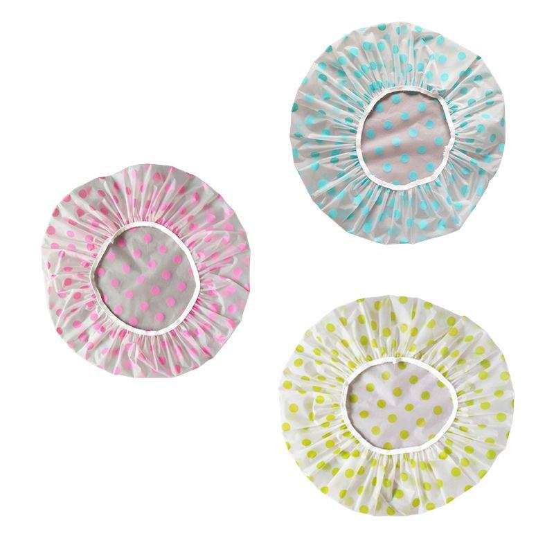Waterproof Colored Polka Dot Shower Cap Reusable Adult Spa Accessory