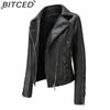 BITCED Fashion Knitted Leather Jacket for Women with Straps Trendy Clothing Casual Jacket