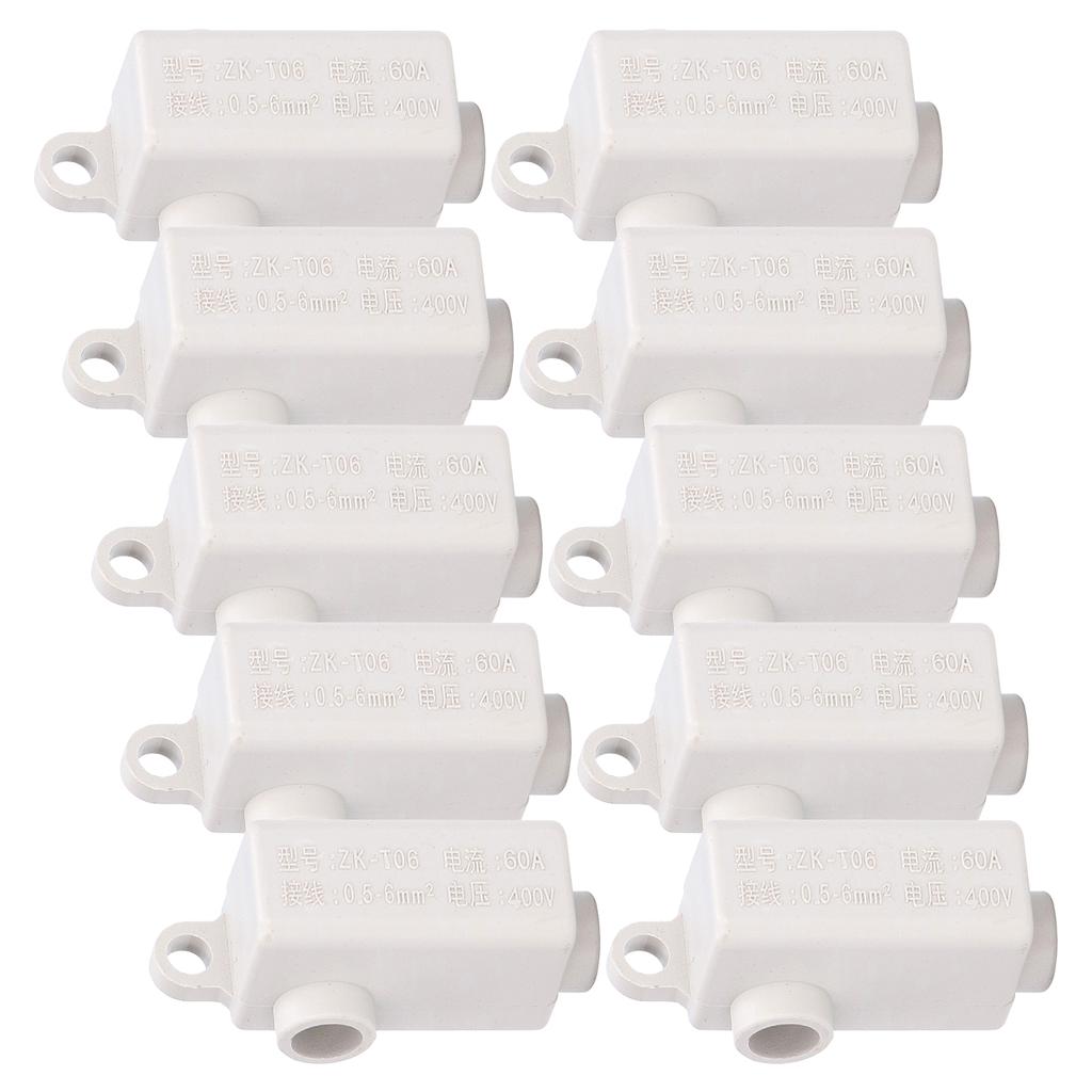 10Pcs T Type Splitter Block 3 Way Inline Junction Connector Box High Power ZKT06 400V 60A