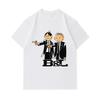 Men's 100% Cotton Crew Neck Short Sleeve T-Shirt, Funny Cartoon Two Gangster Characters Printed Casual Lightweight Tee for Daily Wear