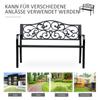 Metal Garden Bench with Floral Backrest and Armrests - Black