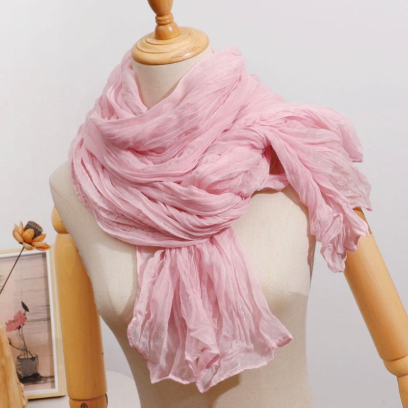 All-Season French-Style Vintage Solid Color Crinkle Pleated Scarf Lightweight Pleated Neck Scarf Shawl, Versatile Solid Color Autumn and Winter