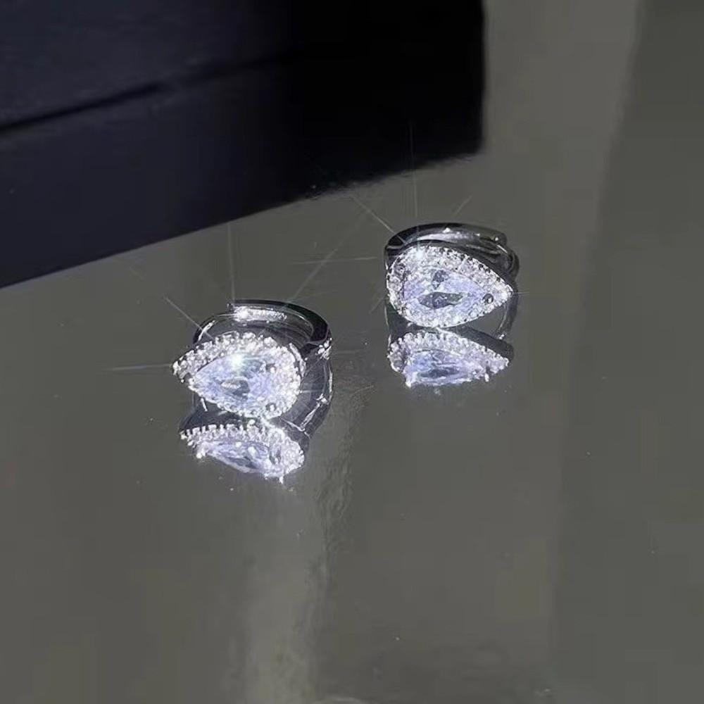 Pear Water Drop Zircon Hoop Earrings Mini Ear Buckle Light Luxury Teardrop Stud Earrings  Jewelry