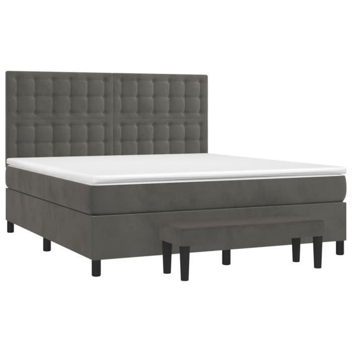3138098 vidaXL Lit à sommier tapissier et matelas Gris foncé 180x200cm Velours