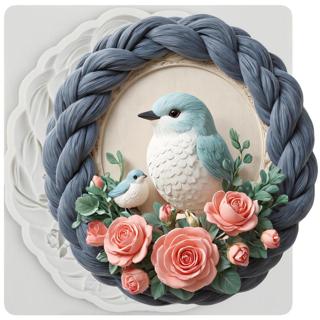 Bird Wreath Silicone Molds Bird Photo Frame Fondant Mold Cake Decorating Tools Cupcake Topper Candy Chocolate Gumpaste Mold