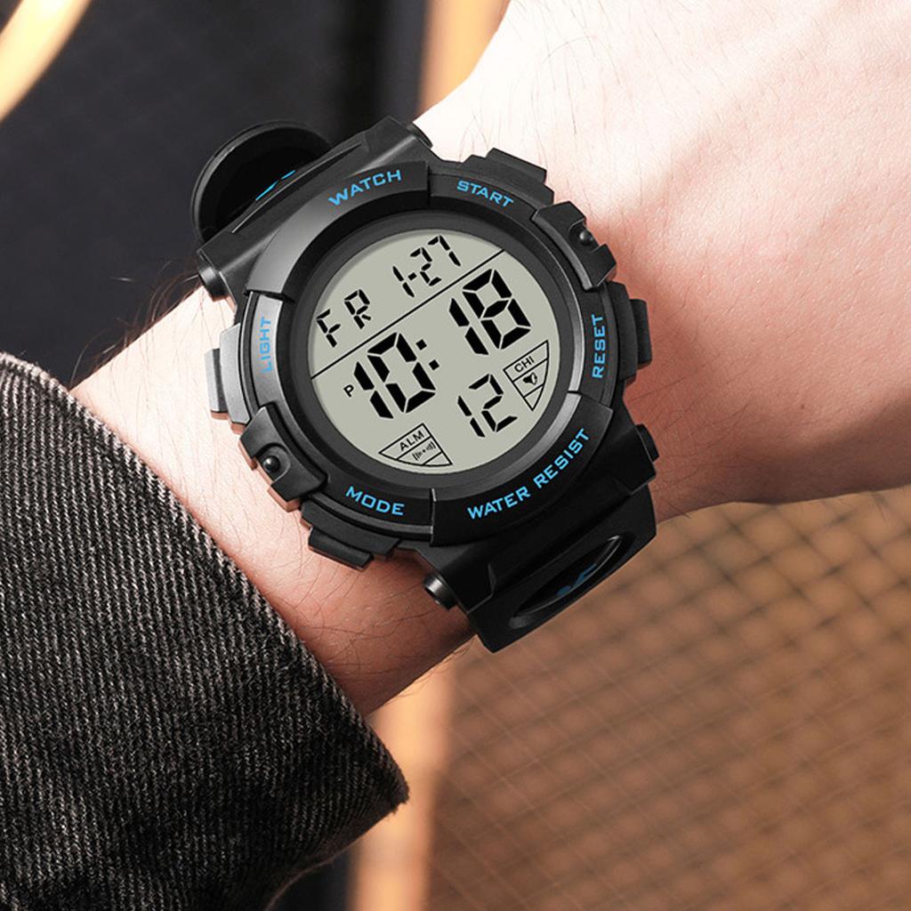 Men Digital Watch with Calendar and Alarm Clock Waterproof Nightlight Electronic Sports Watch for Outdoor Activities