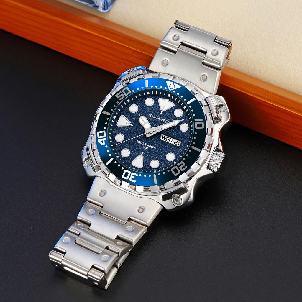 Fashion Man Watch Simple Stainless Steel Band Clock Luminous Waterproof Auto Calendar Quartz Watches for Men