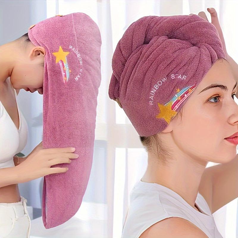 1pc Women'S Super Absorbent Quick-Dry Hair Towel Cap with Cute Cartoon Embroidery Design - Lightweight, Fabric Coral Fleece Perfect for Bathing