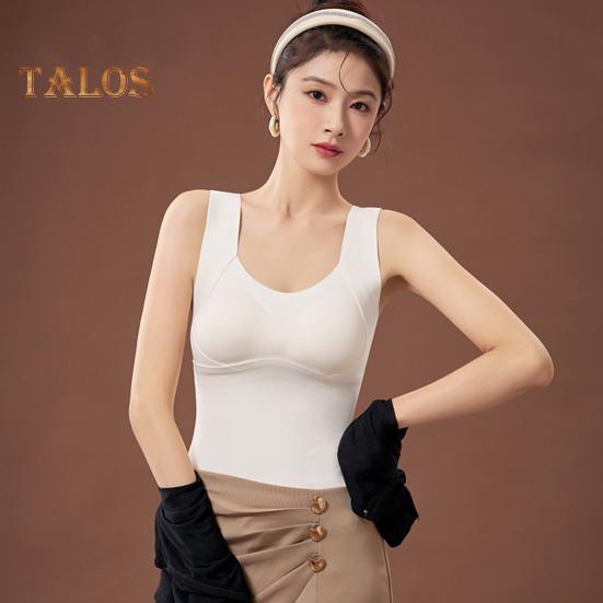 Winter Women Thermal Vest with Chest Pads Seamless Velvet Fast Temperature Lock Heating Slim Fit Elastic Sleeveless Inner Wear Bottoming Tank Top